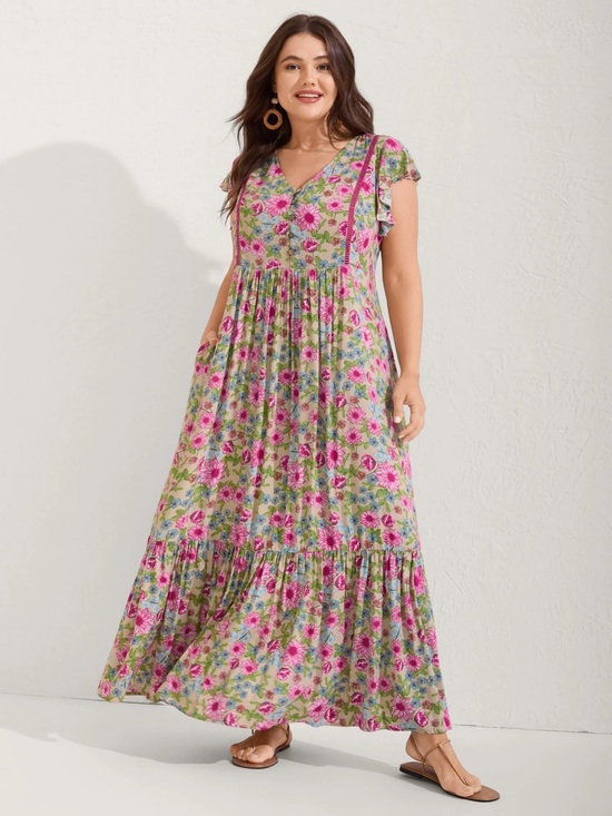 BloomChic Dresses & Skirts - Bloomchic Romantic Floral Tea Party Pocketed Maxi Dress